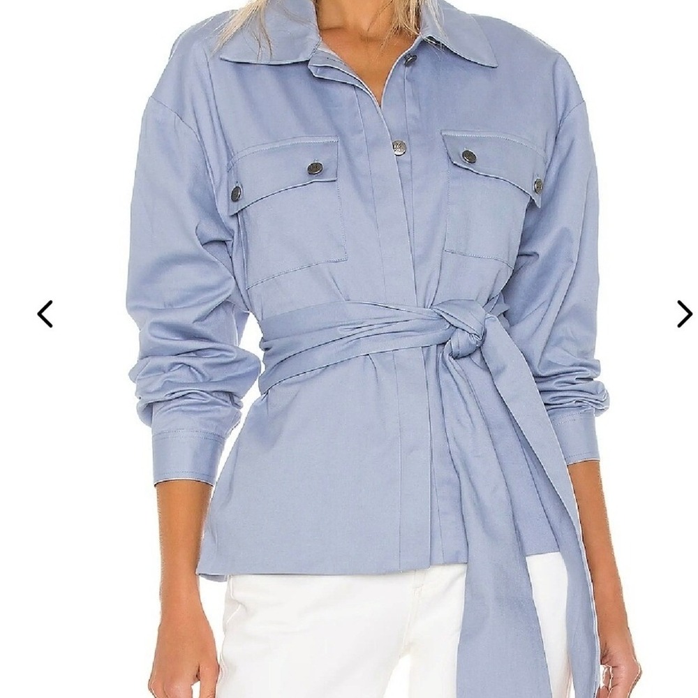 Lovers + Friends Cotton Frankie Jacket Blue Cotton Utility Tie Waist Revolve